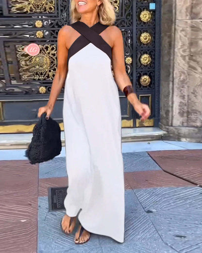 Robe sans manches à encolure américaine croisée et à empiècements
