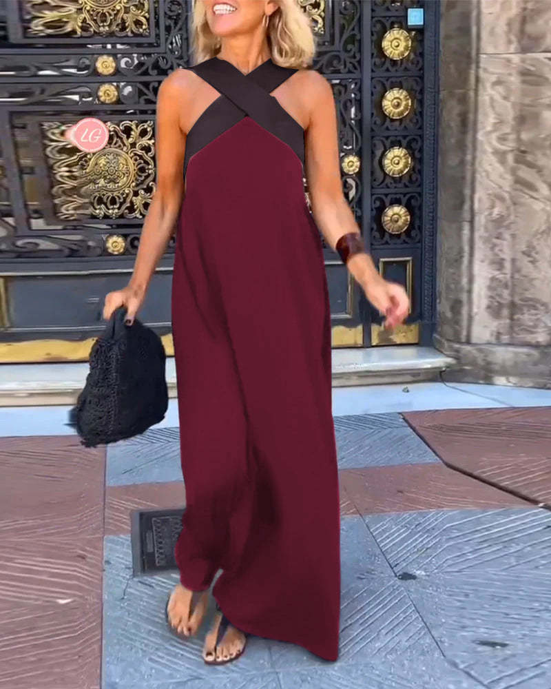 Robe sans manches à encolure américaine croisée et à empiècements