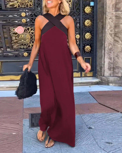 Robe sans manches à encolure américaine croisée et à empiècements