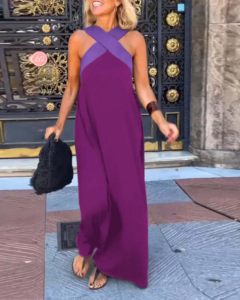 Robe sans manches à encolure américaine croisée et à empiècements