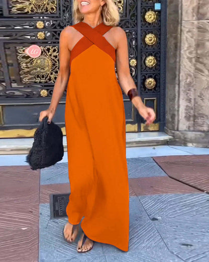 Robe sans manches à encolure américaine croisée et à empiècements
