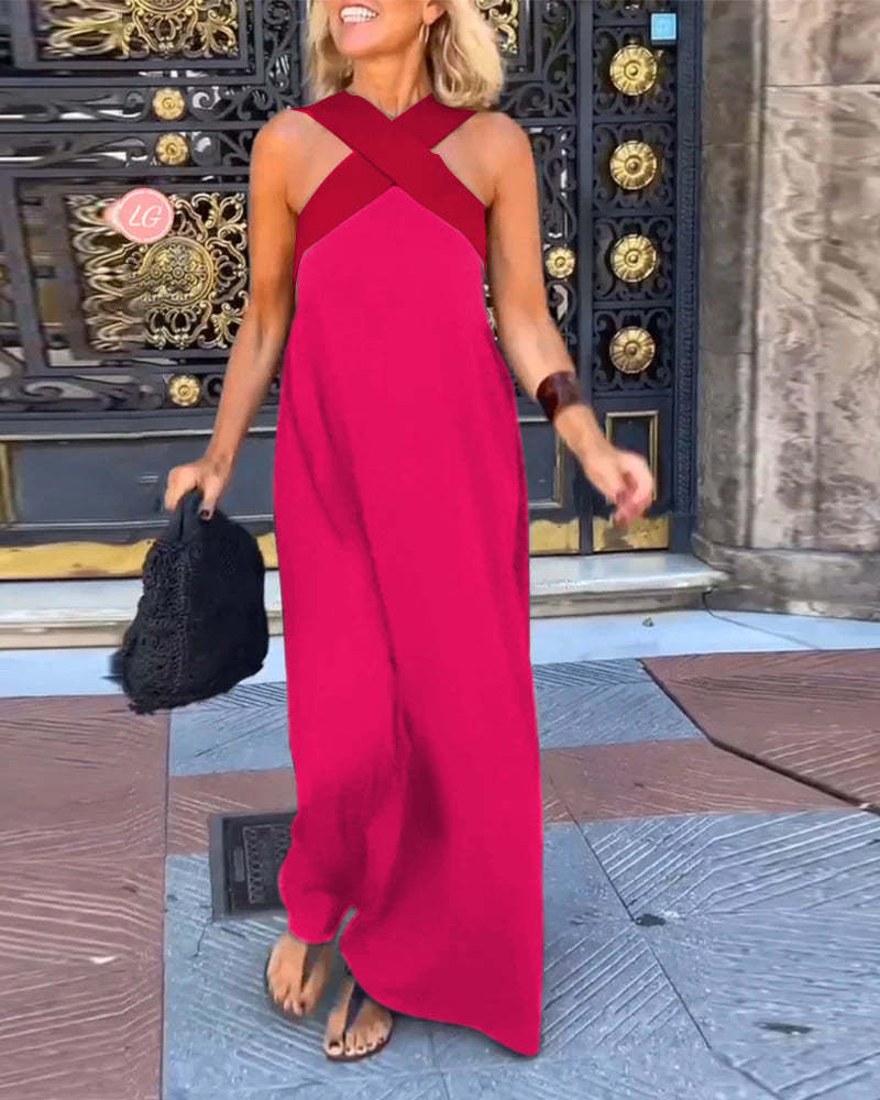 Robe sans manches à encolure américaine croisée et à empiècements