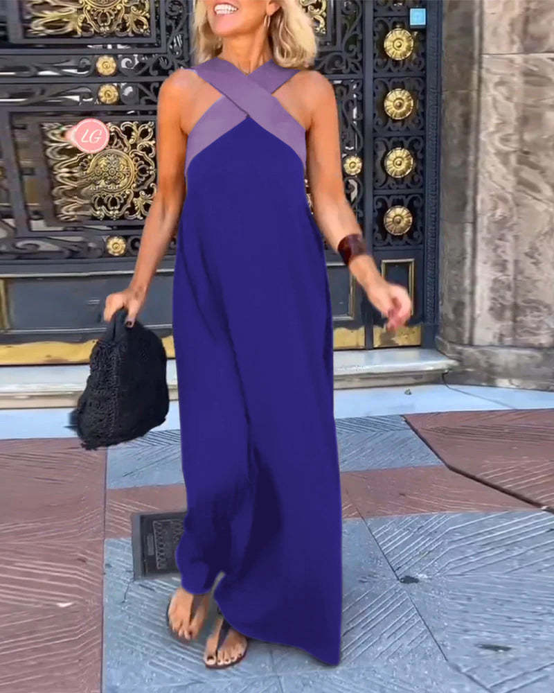 Robe sans manches à encolure américaine croisée et à empiècements