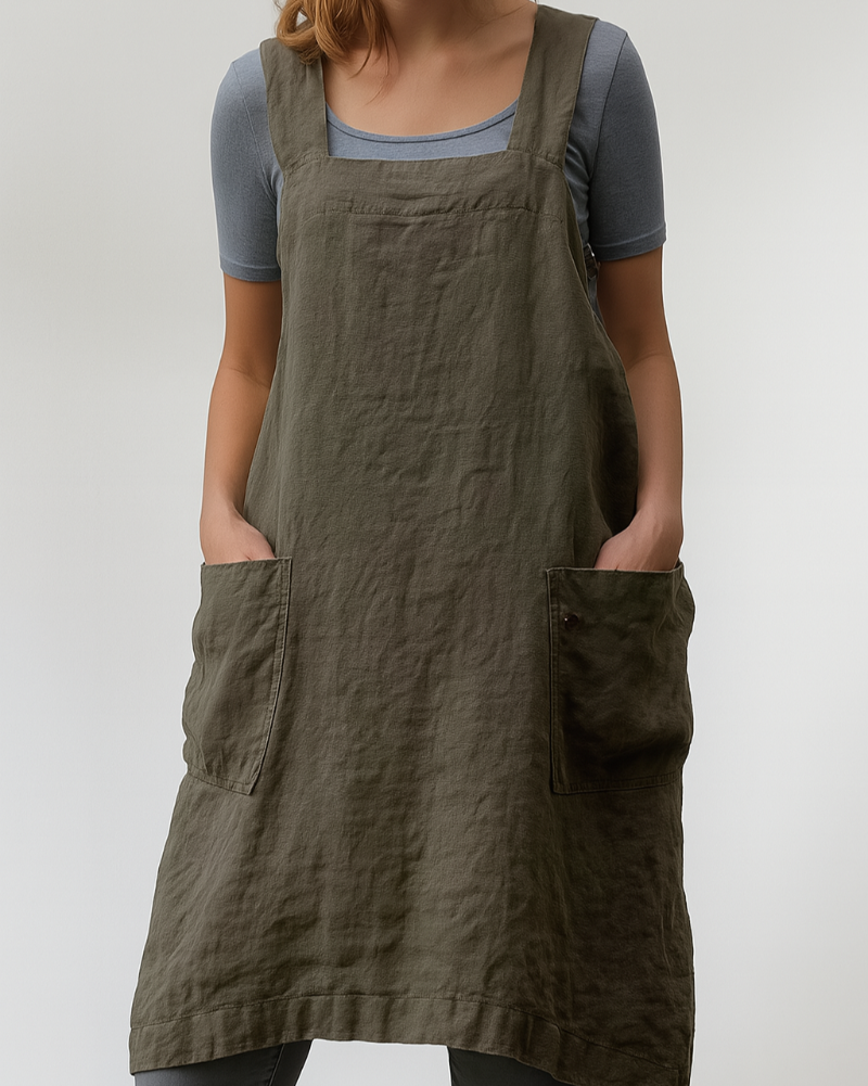 Robe tablier midi sans manches pour femme
