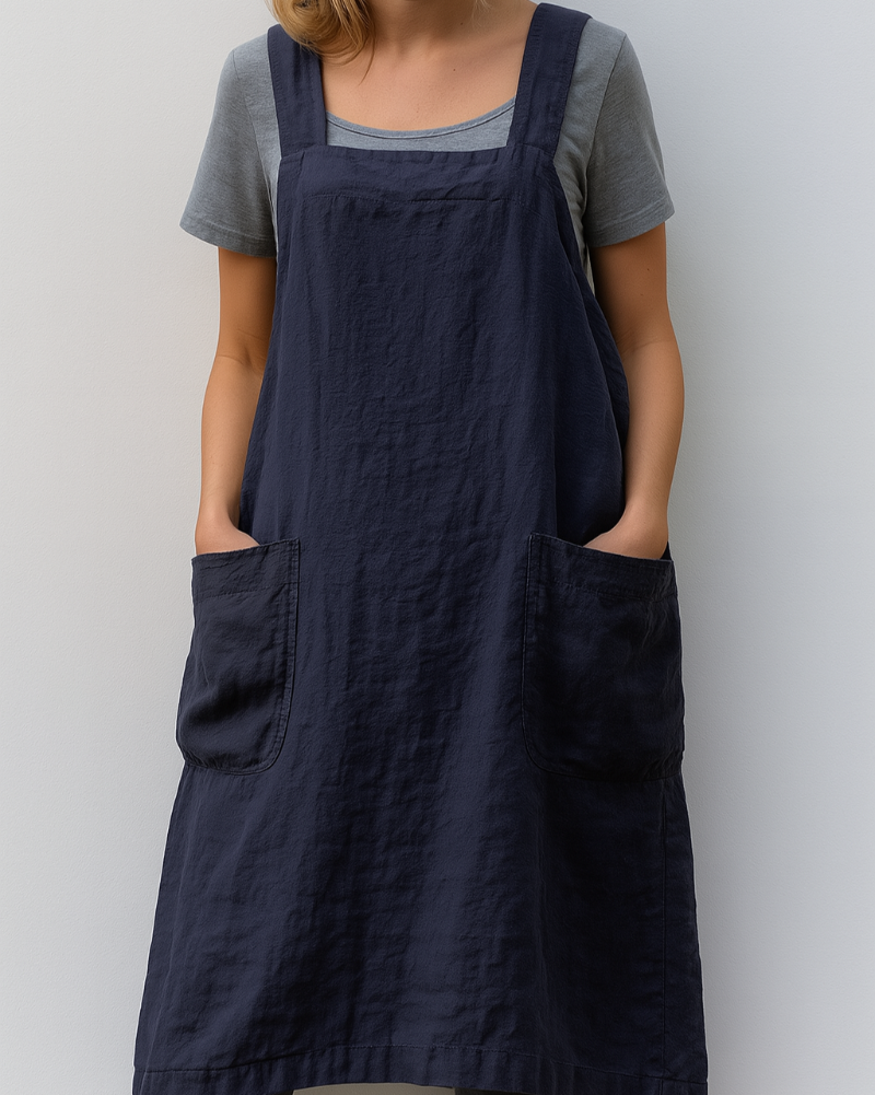 Robe tablier midi sans manches pour femme