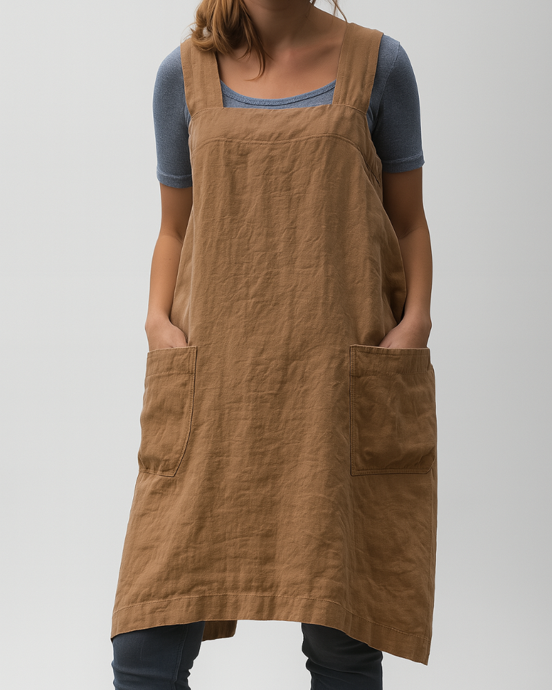 Robe tablier midi sans manches pour femme
