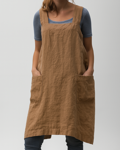 Robe tablier midi sans manches pour femme