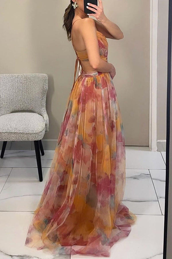 Robe trapèze longue à fleurs femme