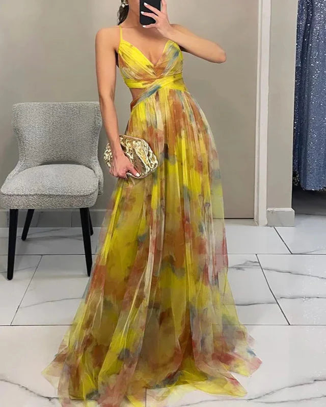 Robe trapèze longue à fleurs femme