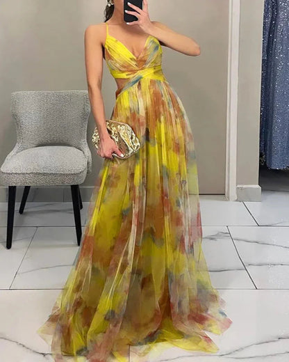Robe trapèze longue à fleurs femme
