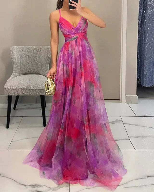Robe trapèze longue à fleurs femme