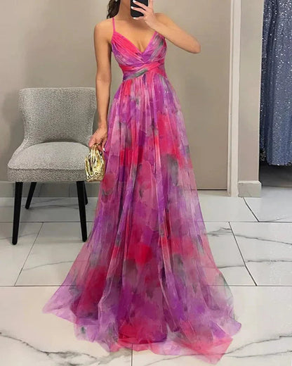 Robe trapèze longue à fleurs femme