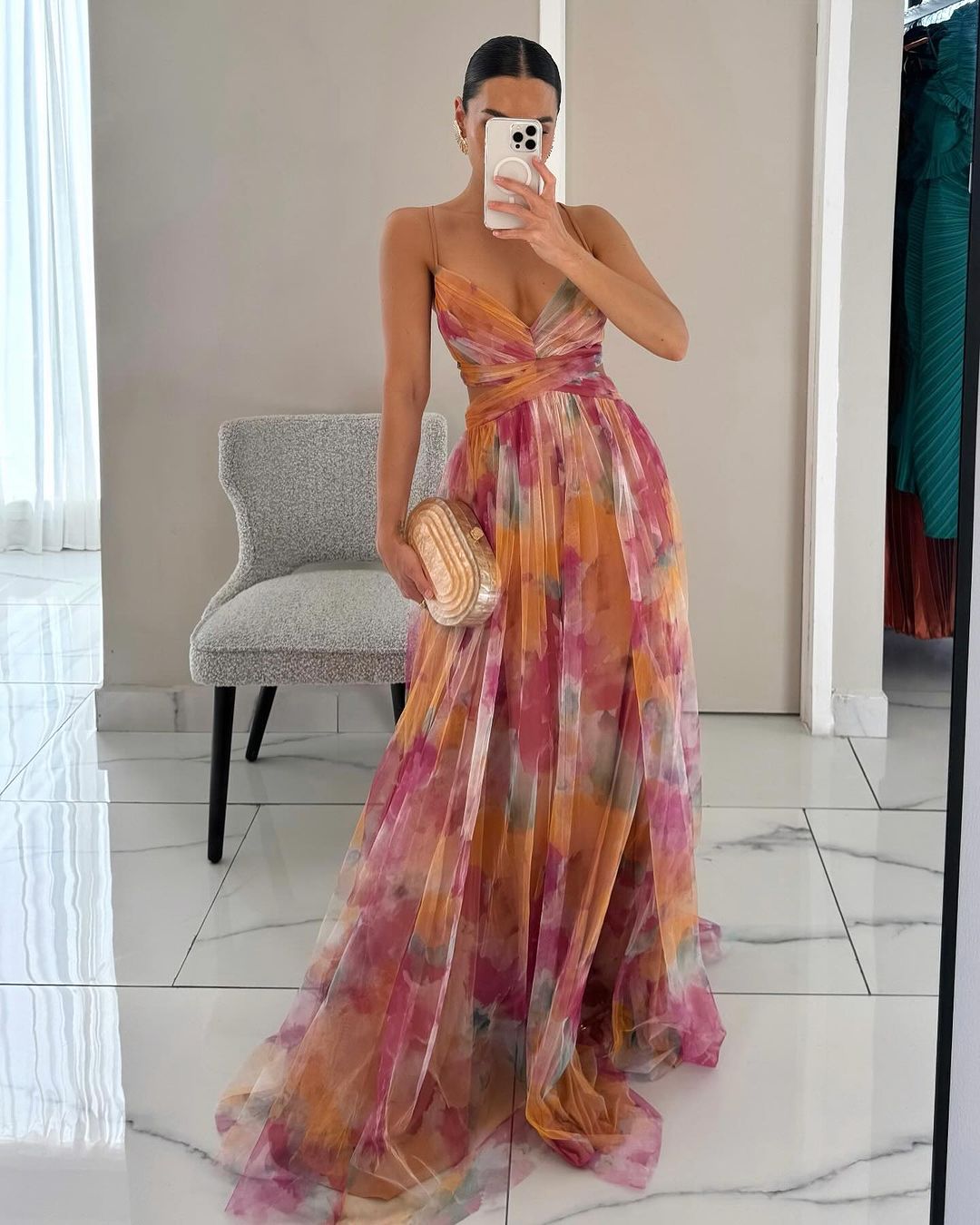 Robe trapèze longue à fleurs femme