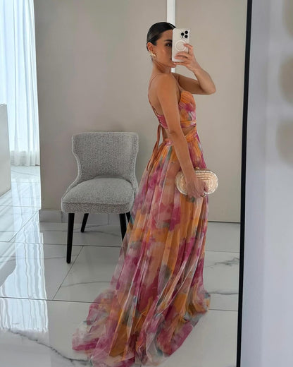 Robe trapèze longue à fleurs femme