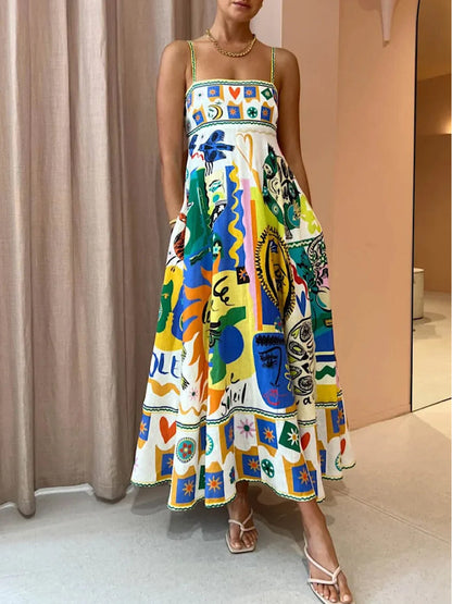 Robe trapèze longue sans manches femme