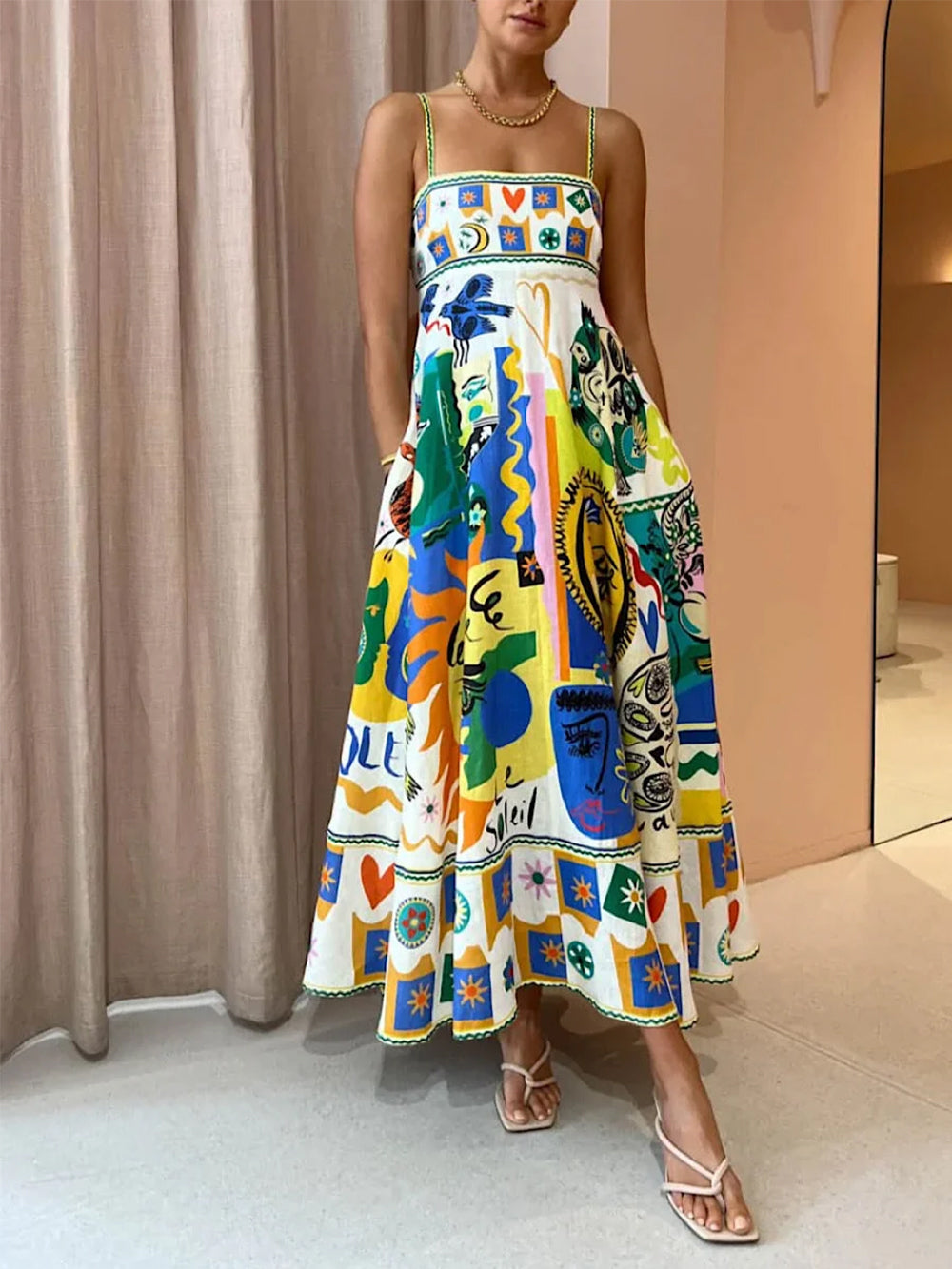 Robe trapèze longue sans manches femme