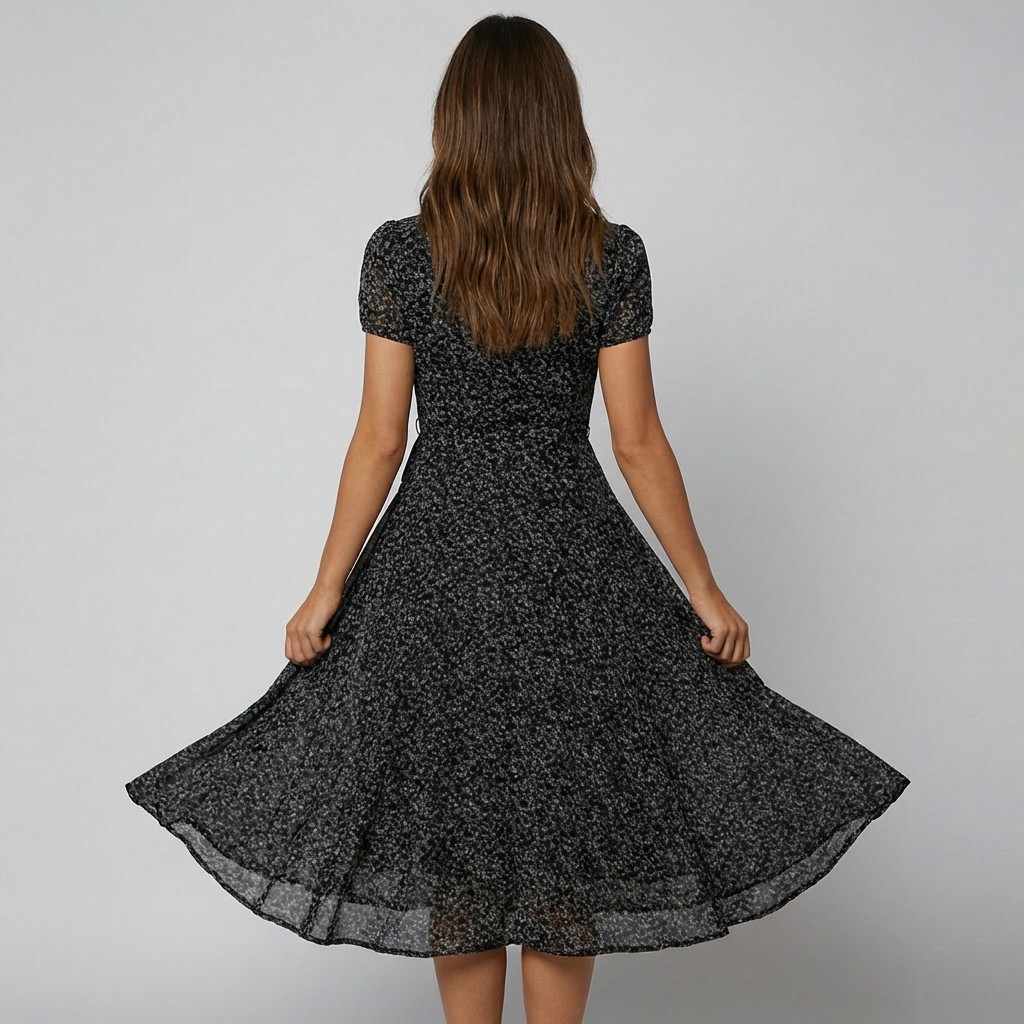 Robe trapèze midi à col en V à fleurs pour femme