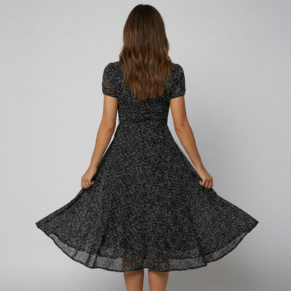Robe trapèze midi à col en V à fleurs pour femme