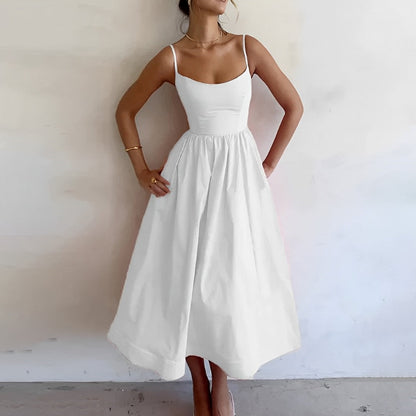 Robe trapèze midi sans manches pour femme