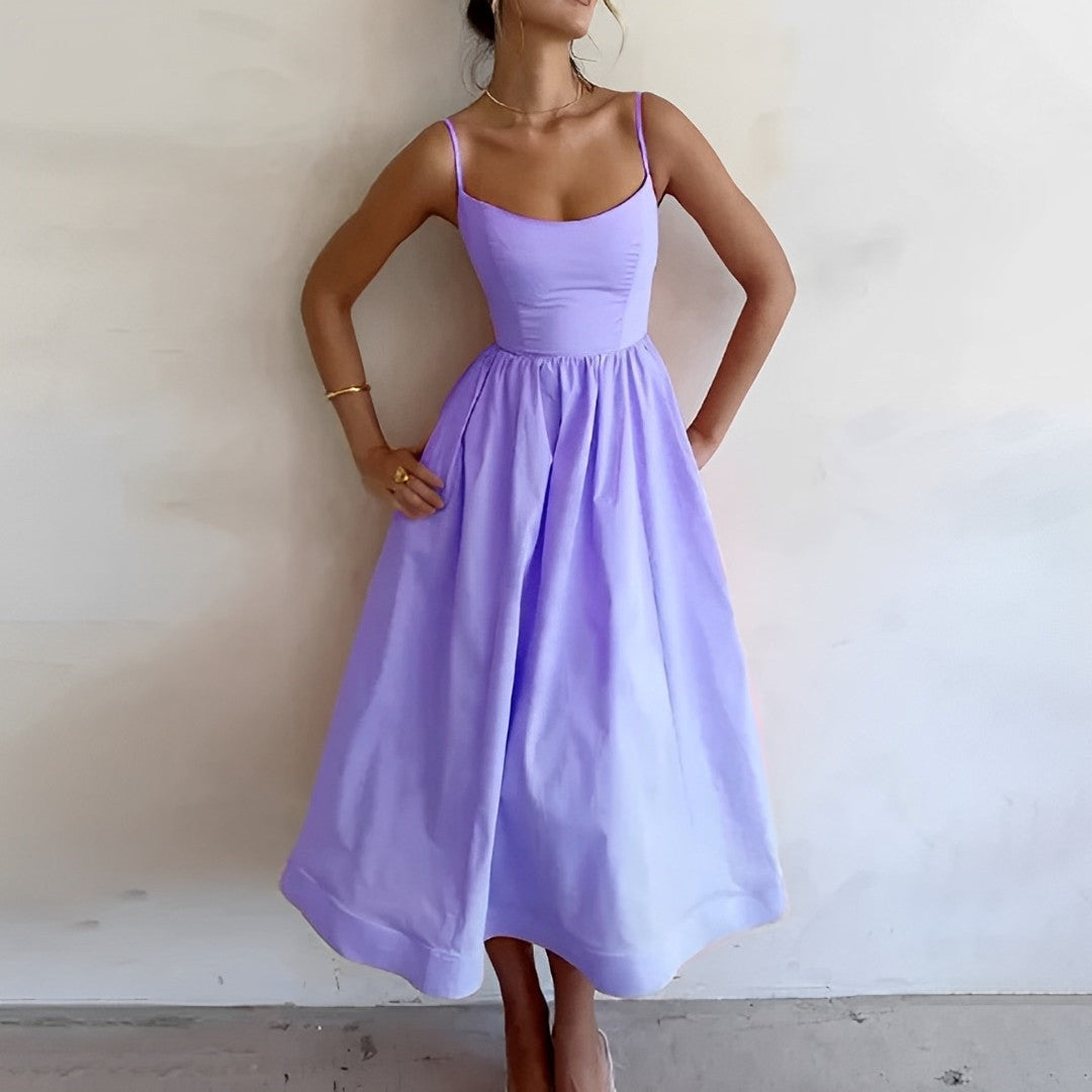 Robe trapèze midi sans manches pour femme