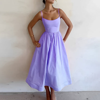 Robe trapèze midi sans manches pour femme