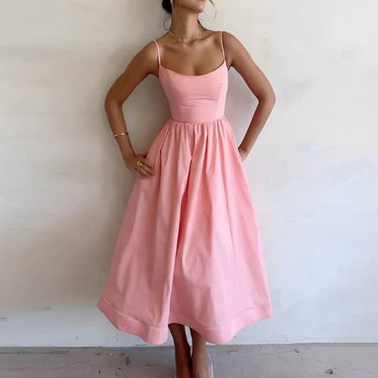 Robe trapèze midi sans manches pour femme