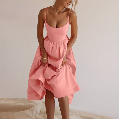 Robe trapèze midi sans manches pour femme