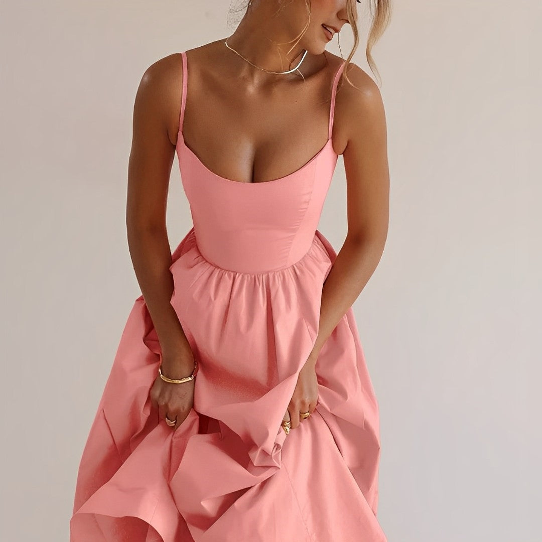 Robe trapèze midi sans manches pour femme