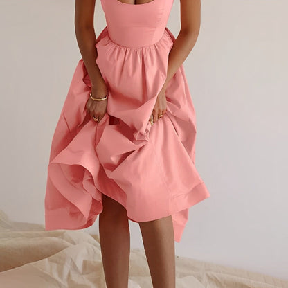Robe trapèze midi sans manches pour femme