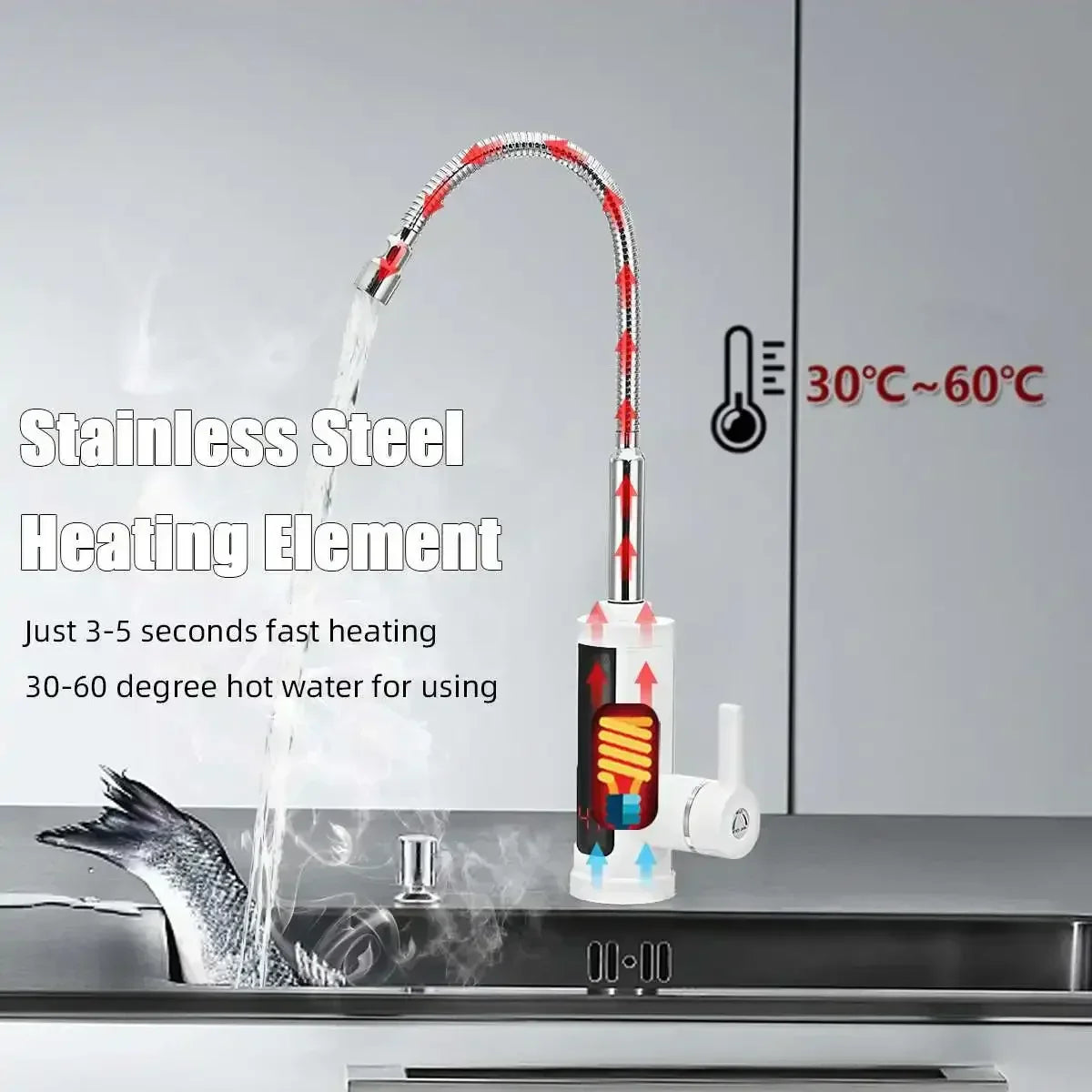 Robinet de cuisine électrique 3000 W avec eau chaude instantanée - FlowHeat