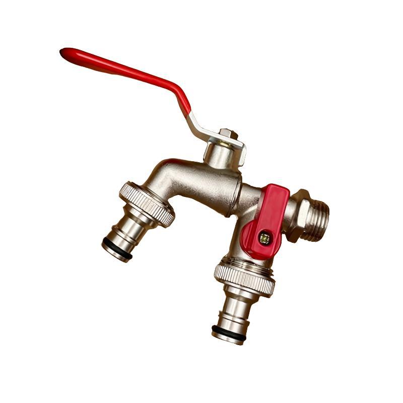 Robinet de jardin en acier inoxydable à double sortie 2 voies, antirouille, avec raccord rapide et vannes indépendantes