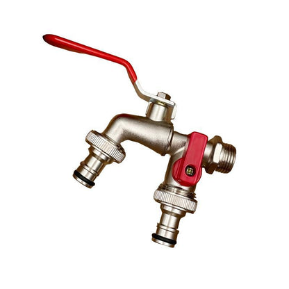 Robinet de jardin en acier inoxydable à double sortie 2 voies, antirouille, avec raccord rapide et vannes indépendantes