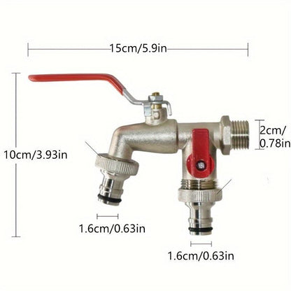 Robinet de jardin en acier inoxydable à double sortie 2 voies, antirouille, avec raccord rapide et vannes indépendantes