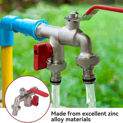 Robinet de jardin en acier inoxydable à double sortie 2 voies, antirouille, avec raccord rapide et vannes indépendantes