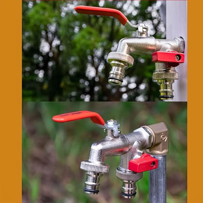 Robinet de jardin en acier inoxydable à double sortie 2 voies, antirouille, avec raccord rapide et vannes indépendantes