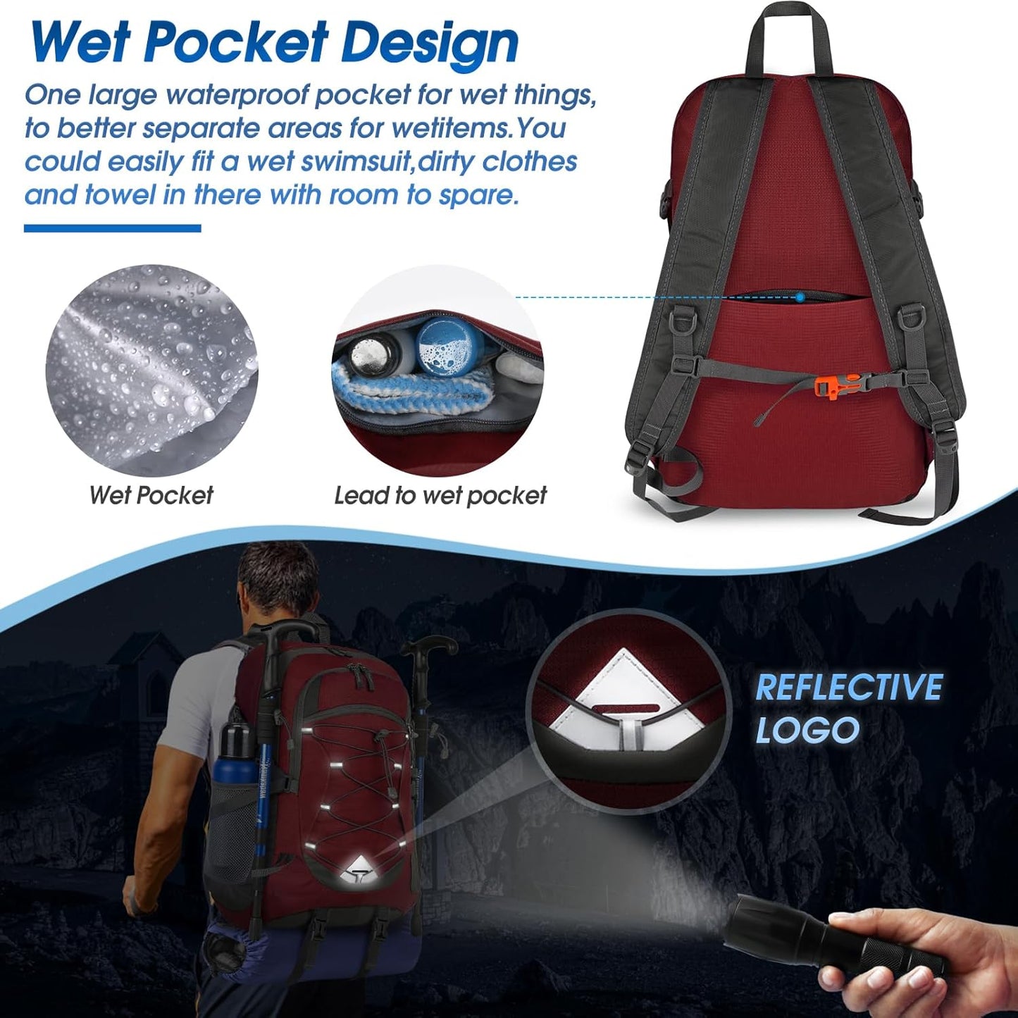 Sac à dos 40 L imperméable de randonnée et de camping — léger et pliable