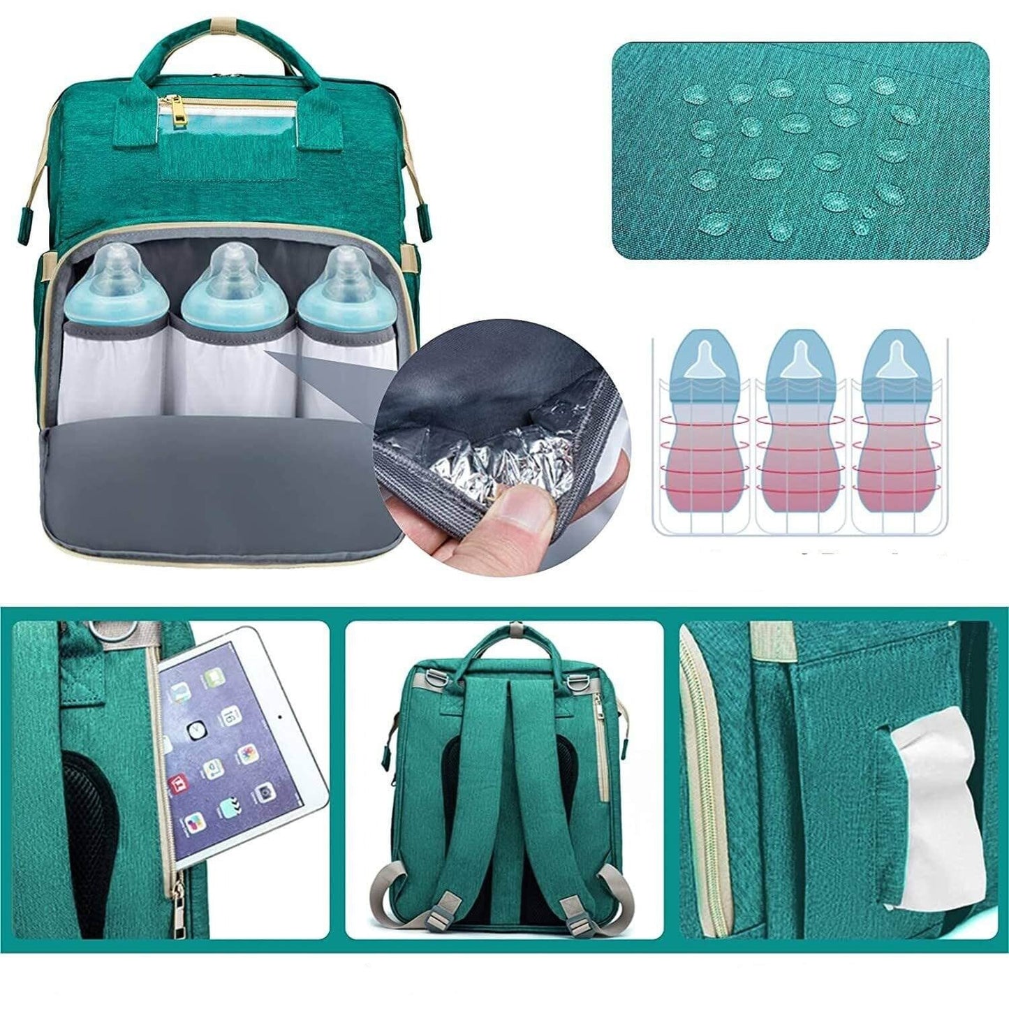 Sac à dos à langer convertible pour bébé avec couffin pliable – imperméable, multipoches