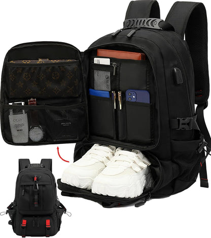 Sac à dos de voyage 60 L imperméable pour ordinateur portable avec port USB et compartiment à chaussures