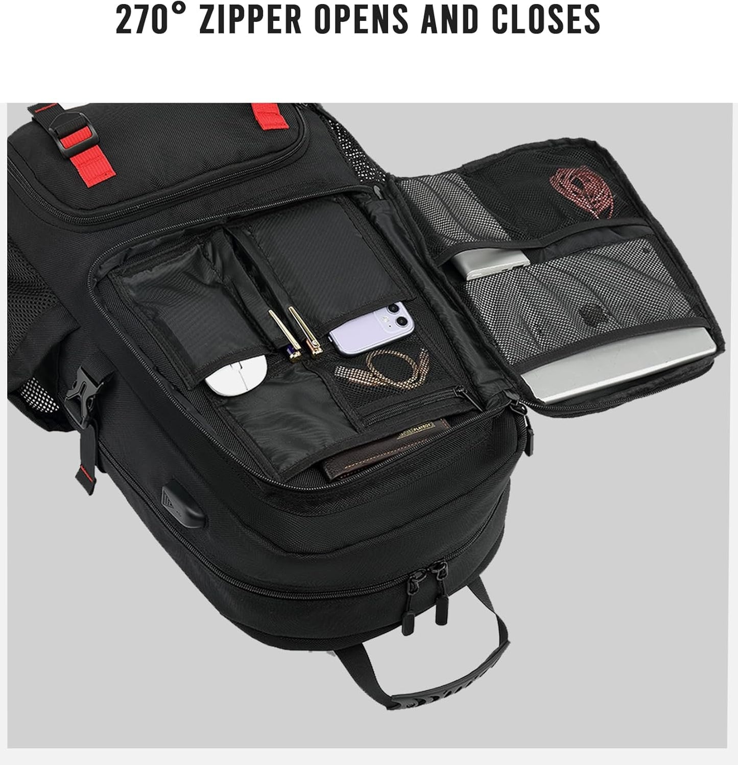 Sac à dos de voyage 60 L imperméable pour ordinateur portable avec port USB et compartiment à chaussures