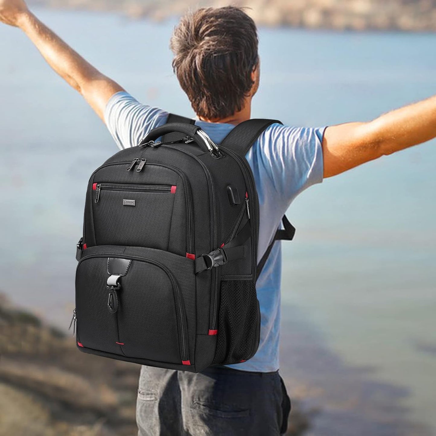 Sac à dos de voyage pour ordinateur portable unisexe 50 L, résistant à l'eau, très grand format