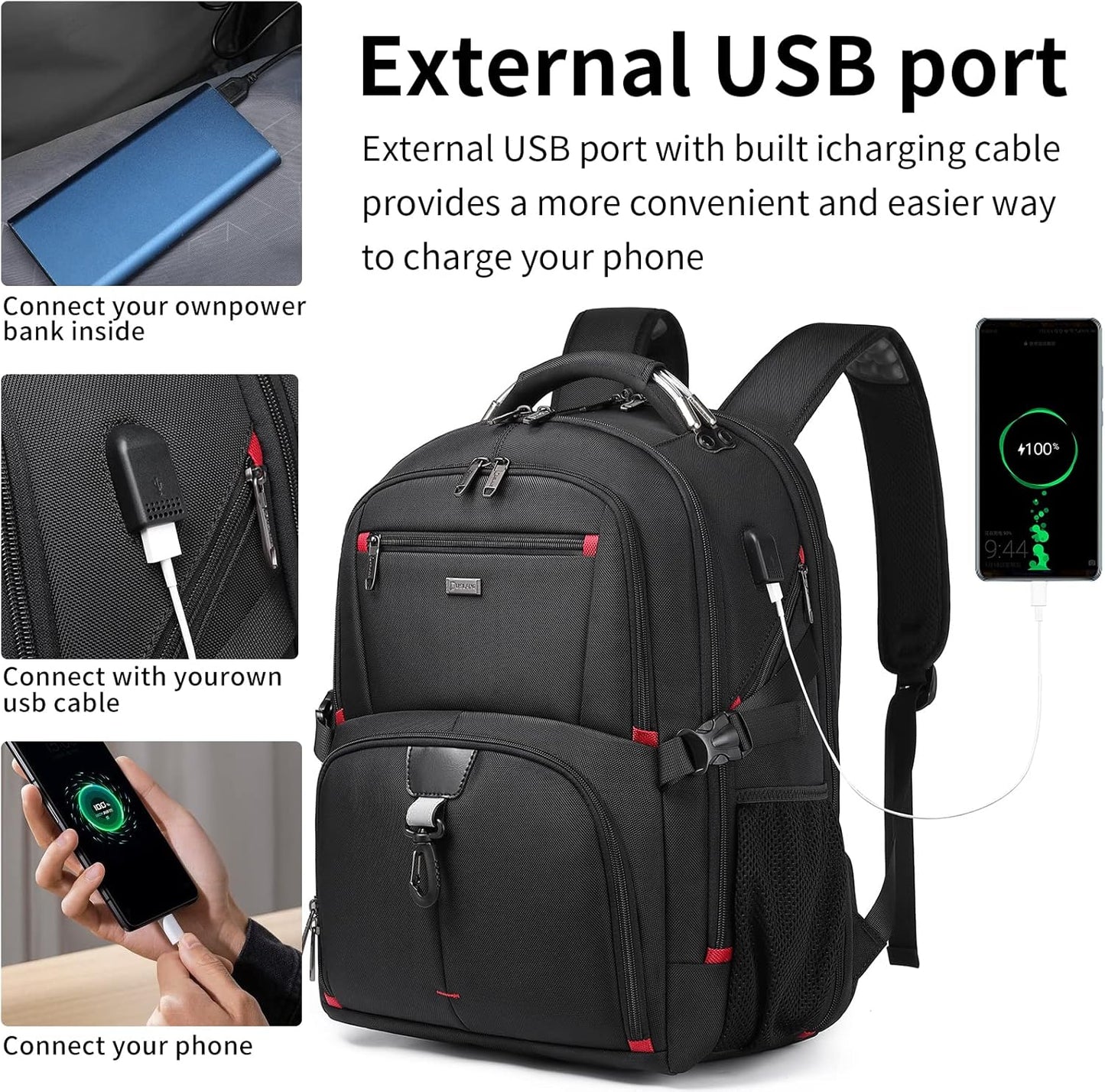Sac à dos de voyage pour ordinateur portable unisexe 50 L, résistant à l'eau, très grand format