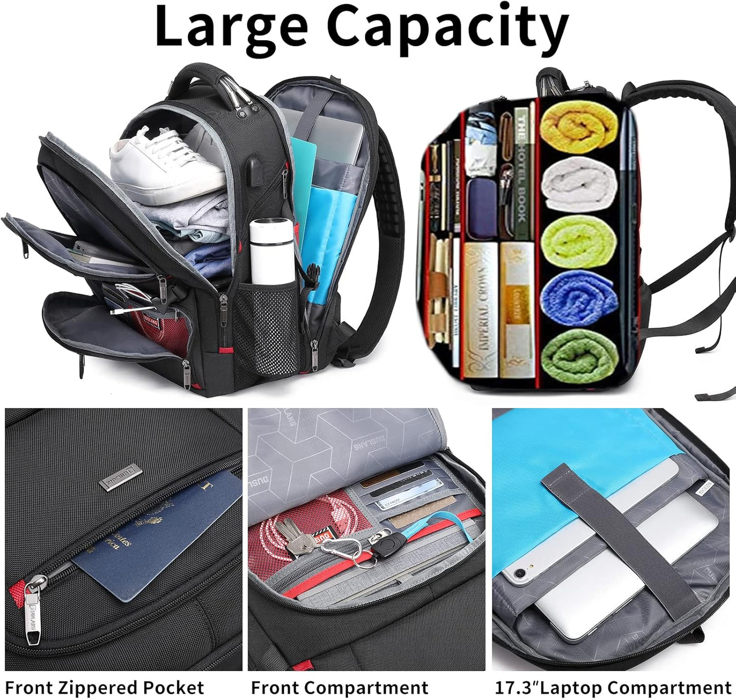 Sac à dos de voyage pour ordinateur portable unisexe 50 L, résistant à l'eau, très grand format