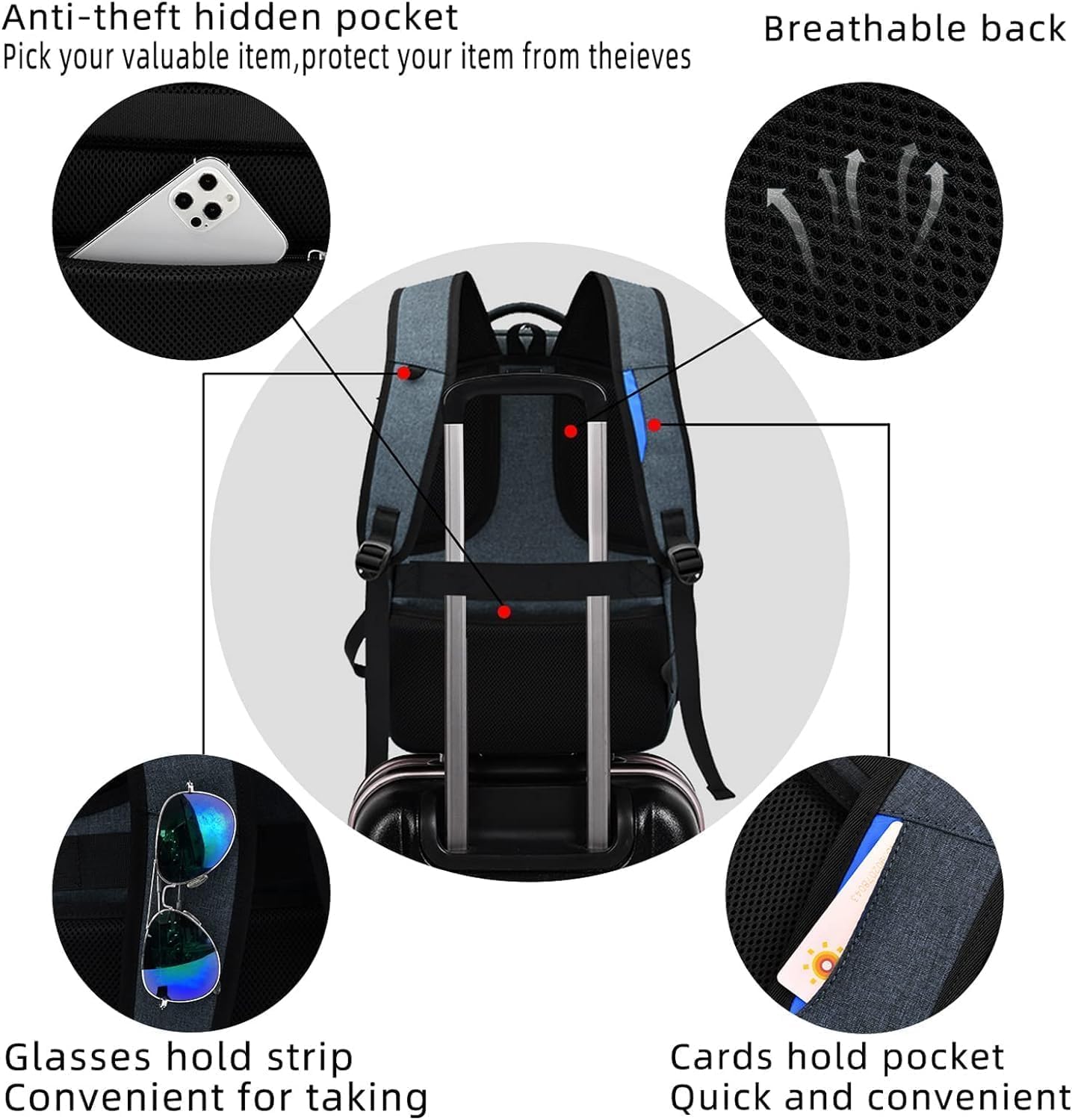 Sac à dos de voyage pour ordinateur portable unisexe résistant à l’eau avec port USB