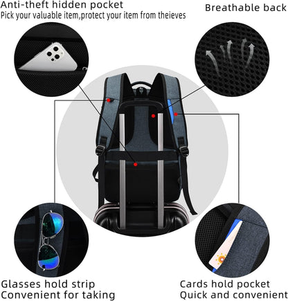 Sac à dos de voyage pour ordinateur portable unisexe résistant à l’eau avec port USB