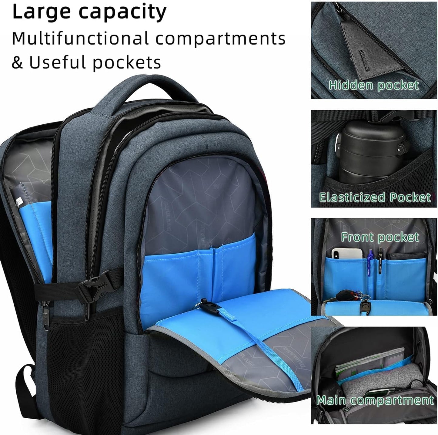 Sac à dos de voyage pour ordinateur portable unisexe résistant à l’eau avec port USB