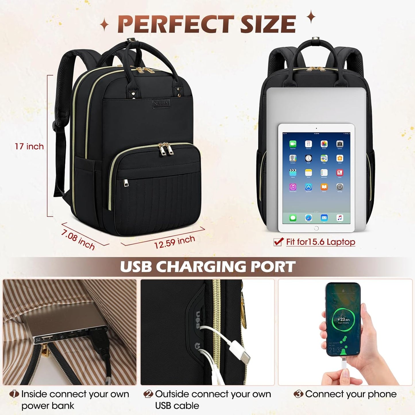 Sac à dos de voyage unisexe pour ordinateur portable, déperlant - 15,6