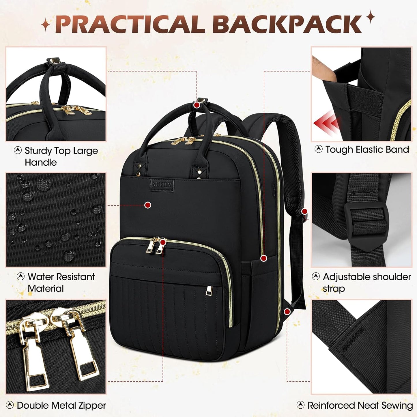Sac à dos de voyage unisexe pour ordinateur portable, déperlant - 15,6