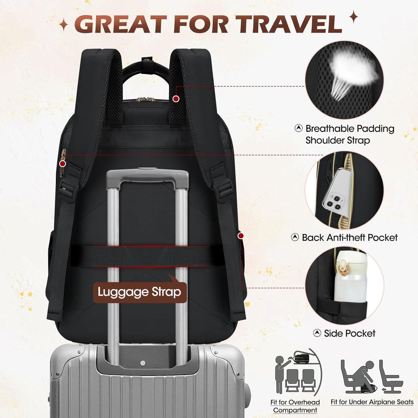 Sac à dos de voyage unisexe pour ordinateur portable, déperlant - 15,6