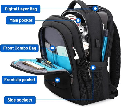 Sac à dos de voyage unisexe pour ordinateur portable, résistant à l’eau, avec organisation astucieuse