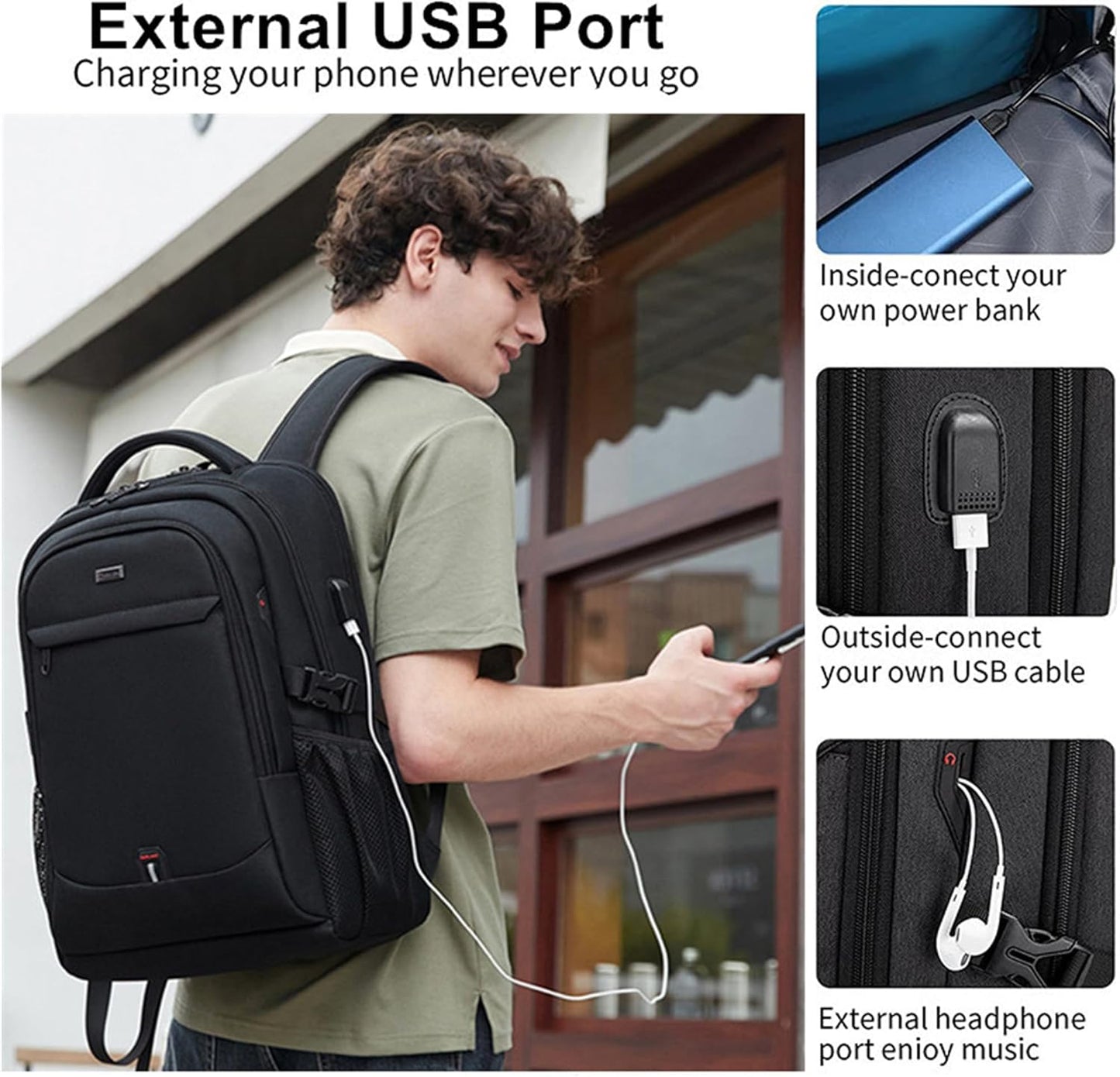 Sac à dos de voyage unisexe pour ordinateur portable, résistant à l’eau, avec organisation astucieuse